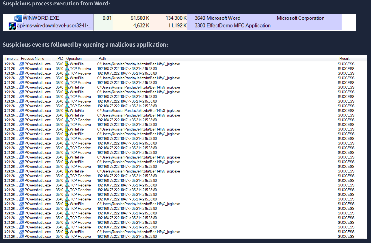 Host Artifact Sus Proc Execution